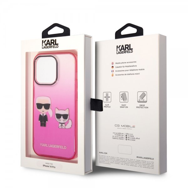 Karl Lagerfeld iPhone 14 Pro -kuori Karl & Choupette Gradient Pink
