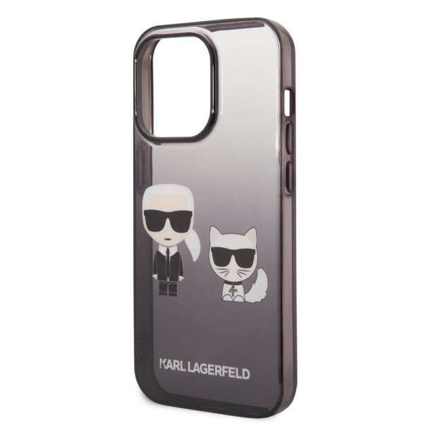 Karl Lagerfeld iPhone 14 Pro -suojakuori Karl & Choupette Gradient musta