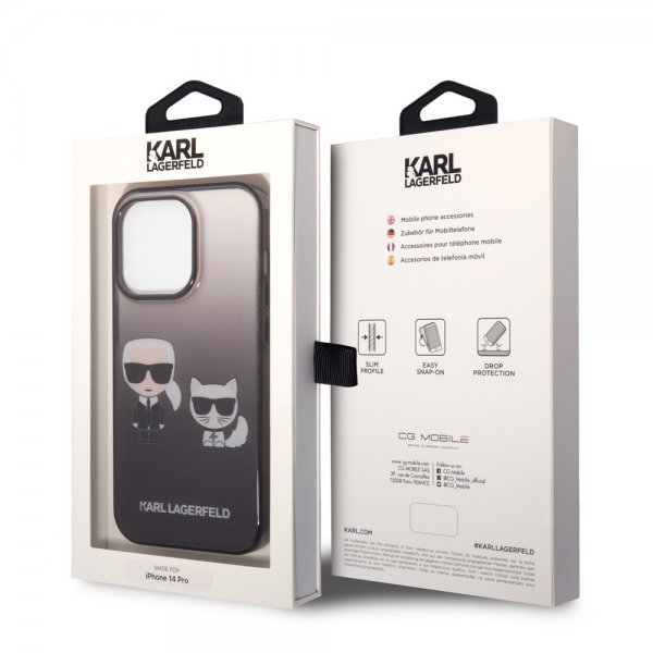 Karl Lagerfeld iPhone 14 Pro -suojakuori Karl & Choupette Gradient musta