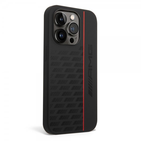 AMG iPhone 14 Pro Kuoret Liquid Silicone Carbon Pattern Musta