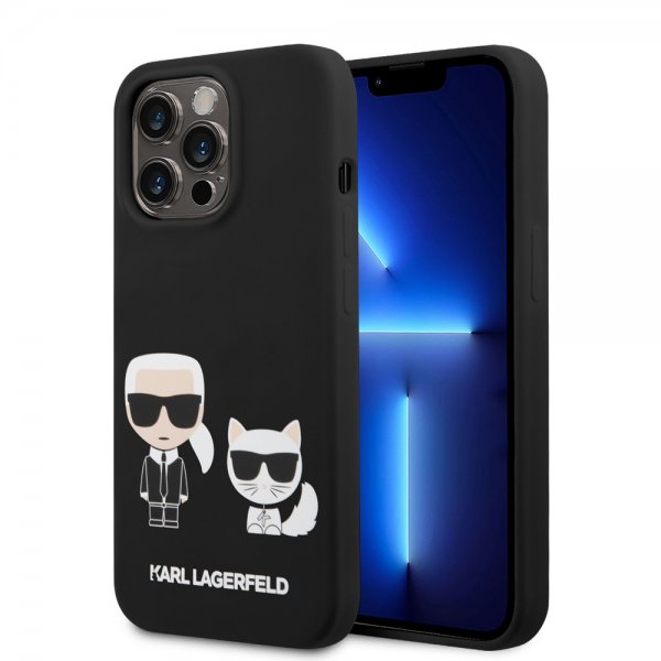 Karl Lagerfeld iPhone 14 Pro Kuori Liquid Silicone Karl & Choupette MagSafe Musta