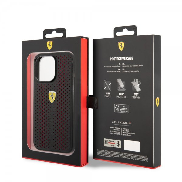 Ferrari iPhone 14 Pro Kuoret Logo Perforoitu Punainen