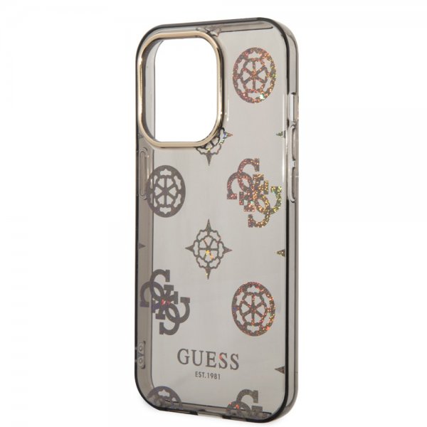 Guess iPhone 14 Pro Kuori Peony Glitter Musta