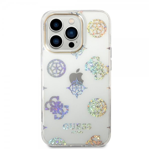 Guess iPhone 14 Pro Kuori Peony Glitter Valkoinen