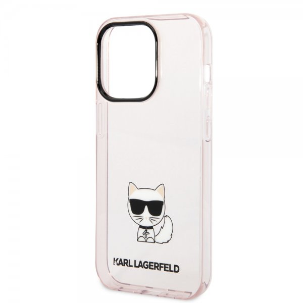 Karl Lagerfeld iPhone 14 Pro -kuori painettu Choupette läpinäkyvä pinkki
