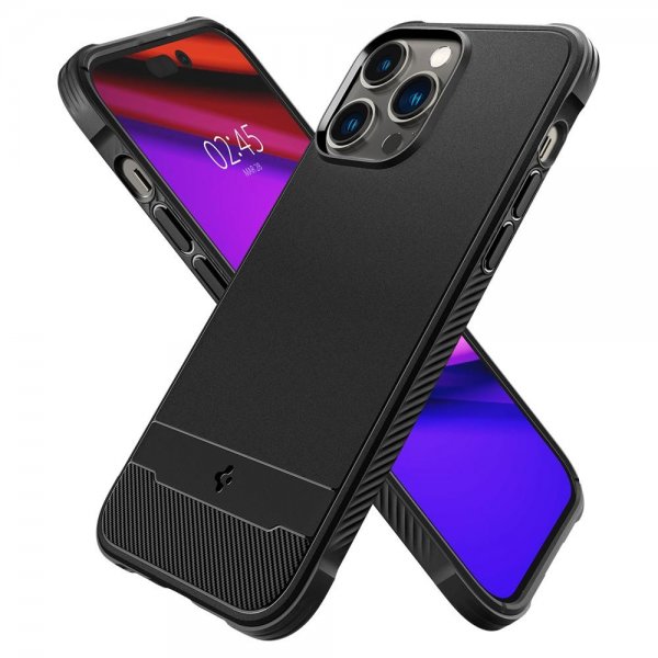 Spigen iPhone 14 Pro -kuori, Rugged Armor MagFit, mattamusta