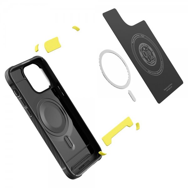 Spigen iPhone 14 Pro -kuori, Rugged Armor MagFit, mattamusta
