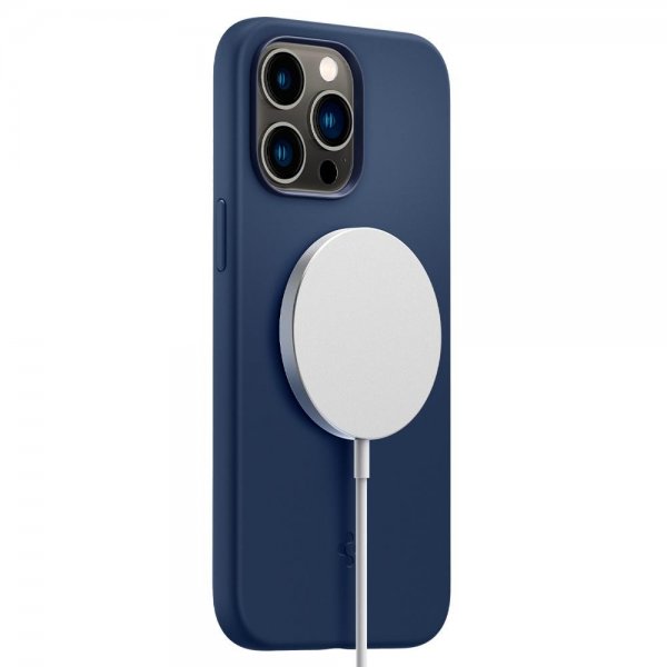 Spigen iPhone 14 Pro -kuori, Silicone Fit MagFit, laivastonsininen