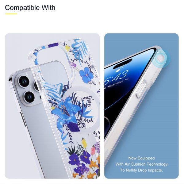 iPhone 14 Pro Kuoret Spring Series MagSafe Siniset Kukat