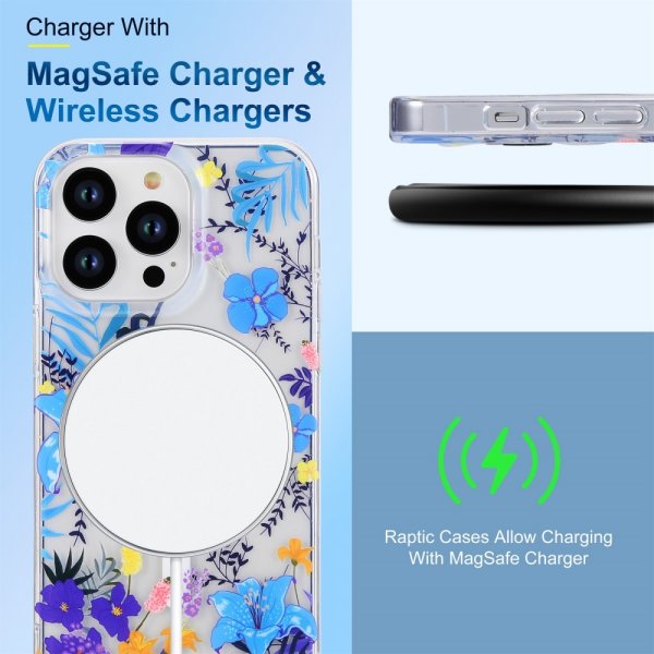 iPhone 14 Pro Kuori Spring Series MagSafe Liila Kukkia