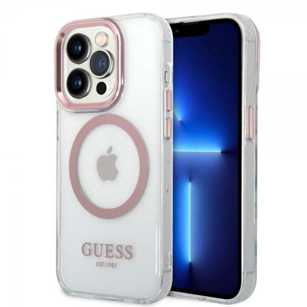 Guess iPhone 14 Pro Kuori Läpinäkyvä MagSafe Pinkki Läpinäkyvä