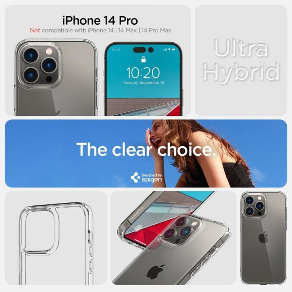 Spigen iPhone 14 Pro -suojakuori, Ultra Hybrid Crystal Clear