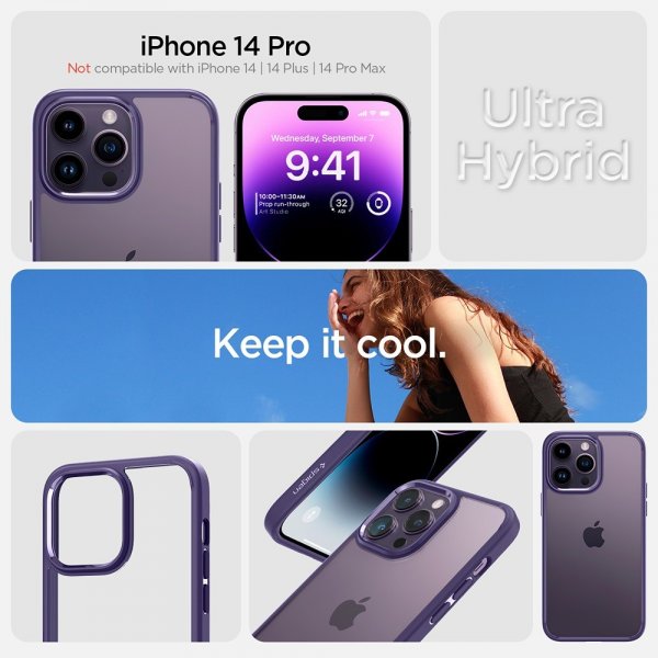 Spigen iPhone 14 Pro -suojakuori Ultra Hybrid Deep Purple