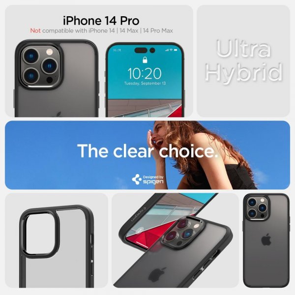Spigen iPhone 14 Pro -suojakuori Ultra Hybrid Frost Black
