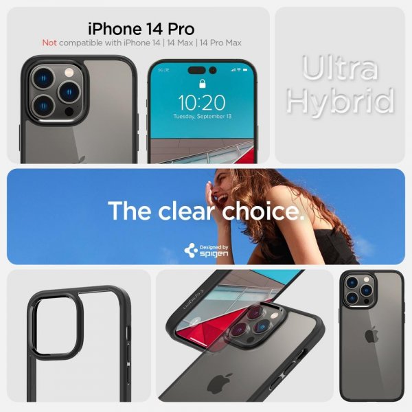Spigen iPhone 14 Pro -kuori, Ultra Hybrid, mattamusta