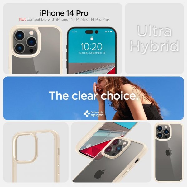 Spigen iPhone 14 Pro -suojakuori Ultra Hybrid Sand Beige