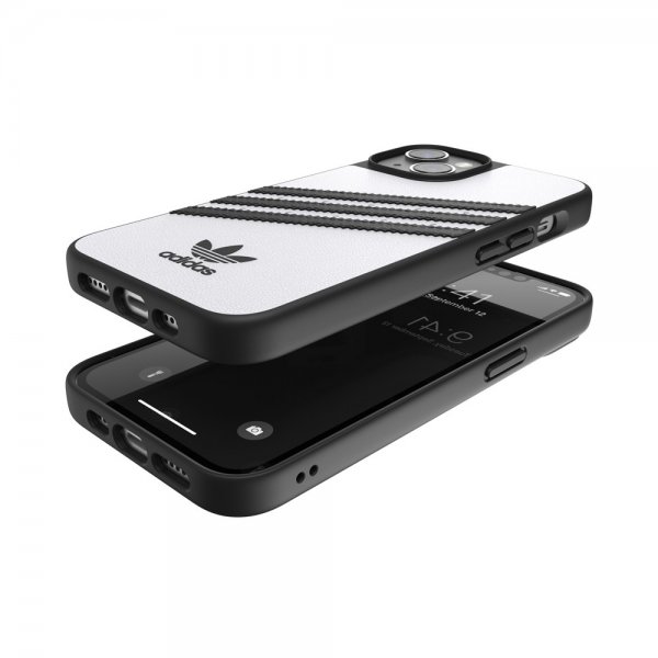 Adidas iPhone 14 -suojakuori, 3 raitaa, Snap Case, valkoinen/musta