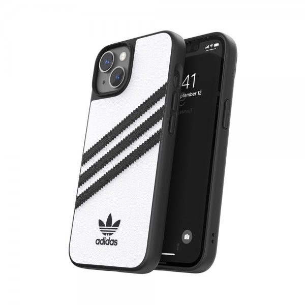 Adidas iPhone 14 -suojakuori, 3 raitaa, Snap Case, valkoinen/musta