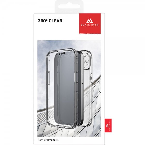 Black Rock iPhone 14 -suojakotelo 360° Real Glass Case, musta/kirkas