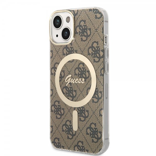 Guess iPhone 14 -suojakuori 4G Pattern MagSafe, ruskea