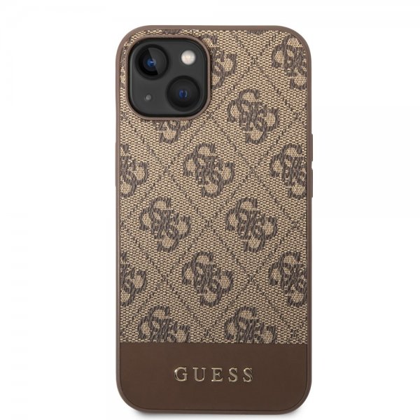 Guess iPhone 14 -suojakuori, Bottom Stripe Metal Logo, ruskea
