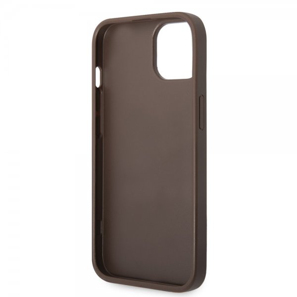Guess iPhone 14 -suojakuori, Bottom Stripe Metal Logo, ruskea