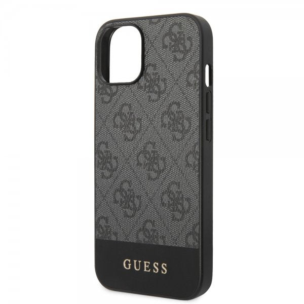 Guess iPhone 14 -suojakuori, Bottom Stripe Metal Logo, harmaa