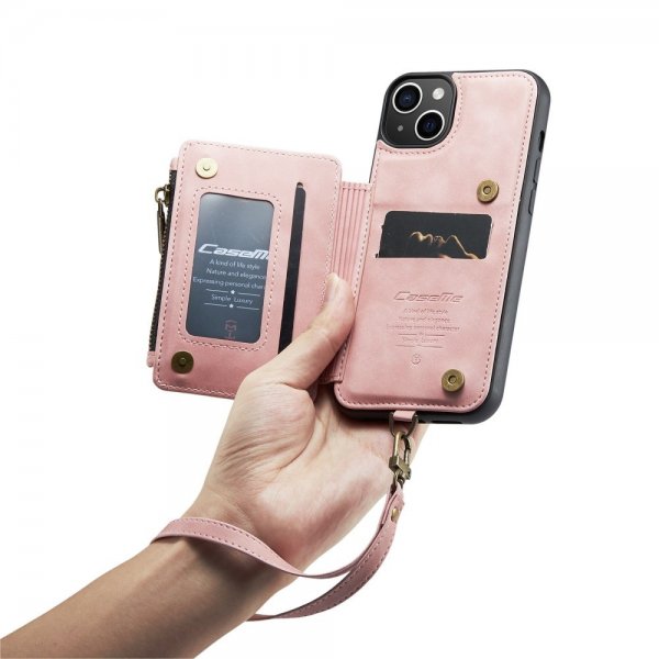CaseMe iPhone 14 Suojakotelo C20 Korttipaikat Vetoketju Pinkki