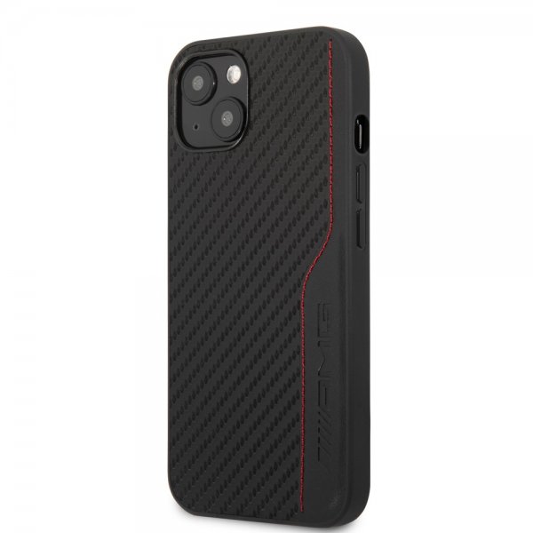 AMG iPhone 14 -suojakuori, hiilikuituvaikutelma, leimattu logo, musta