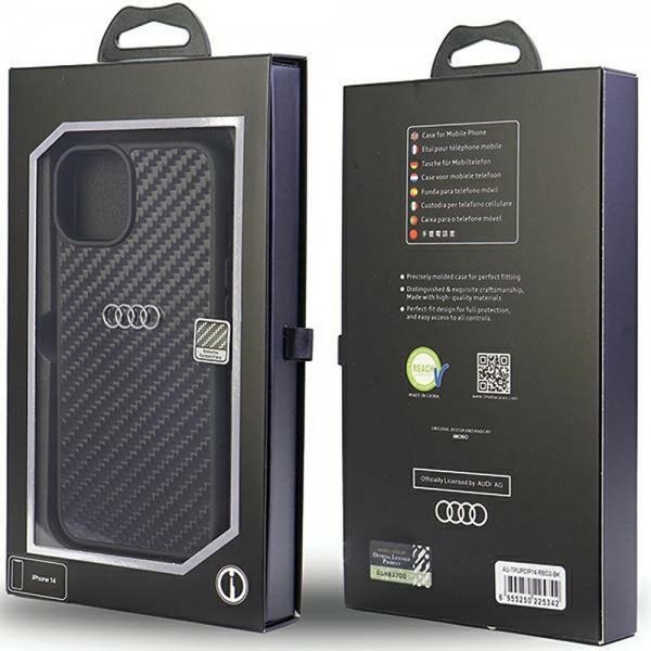 Audi iPhone 14 Carbon Fiber -kuori Musta