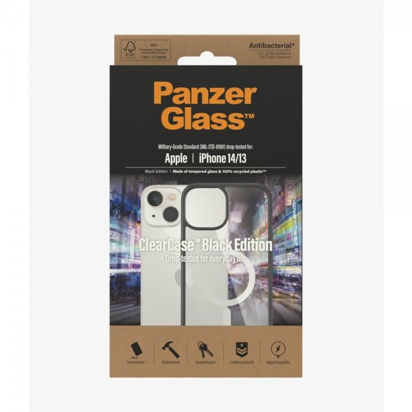 PanzerGlass iPhone 13/iPhone 14 -suojakuori ClearCase Black Edition MagSafe