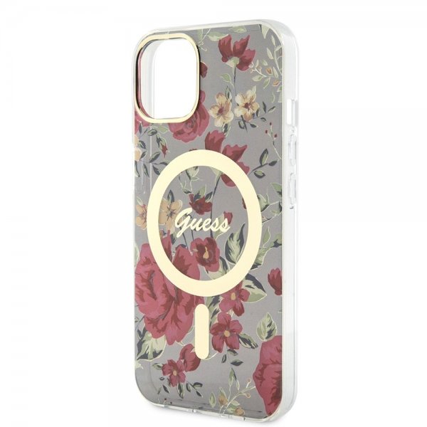 Guess iPhone 14 -suojakuori Flower MagSafe Kaki