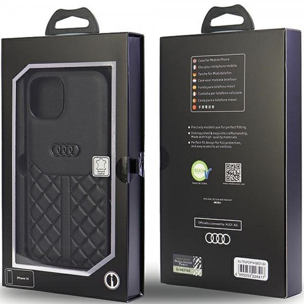 Audi iPhone 14 -suojakuori, aitoa nahkaa, musta