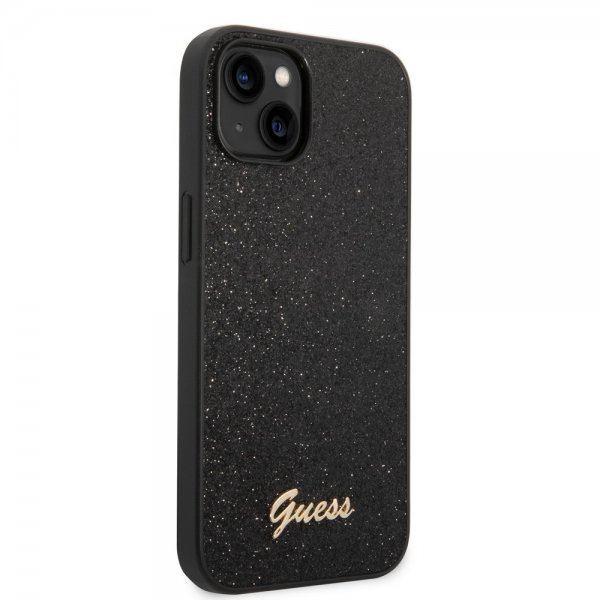 Guess iPhone 14 Suojakuori Glitter Flakes Metal Logo Musta