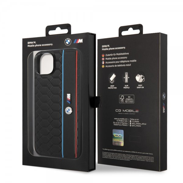 BMW iPhone 14 -suojakuori, kuusikulmainen kuvio, musta