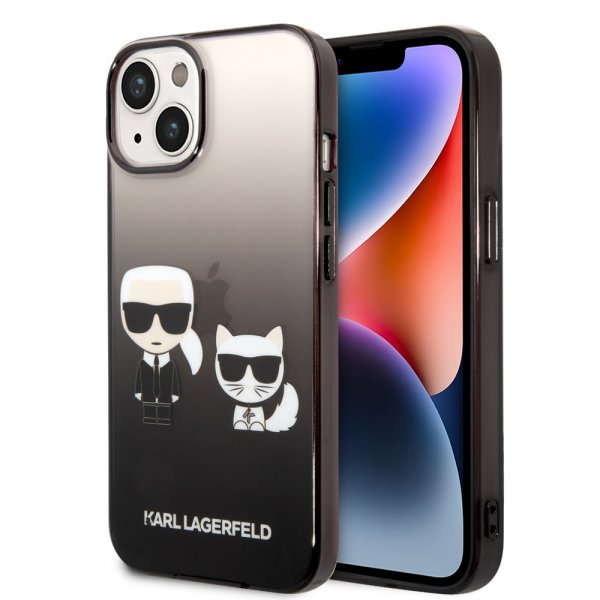 Karl Lagerfeld iPhone 14 Suojakuori Karl & Choupette Gradient Musta