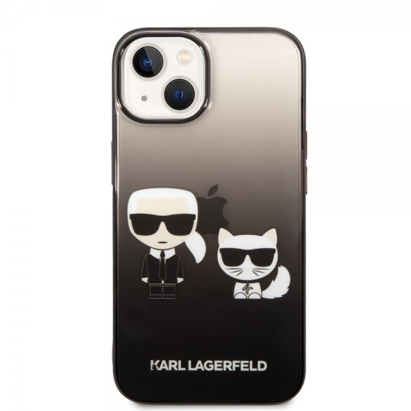 Karl Lagerfeld iPhone 14 Suojakuori Karl & Choupette Gradient Musta