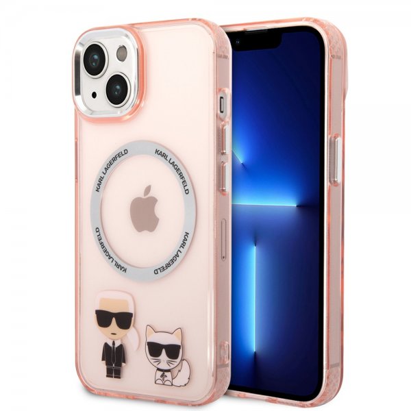 Karl Lagerfeld iPhone 14 -kuori Karl & Choupette MagSafe, pinkki