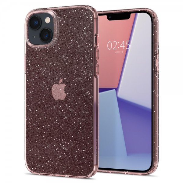Spigen iPhone 14 -suojakuori Liquid Crystal Glitter Rose Quartz