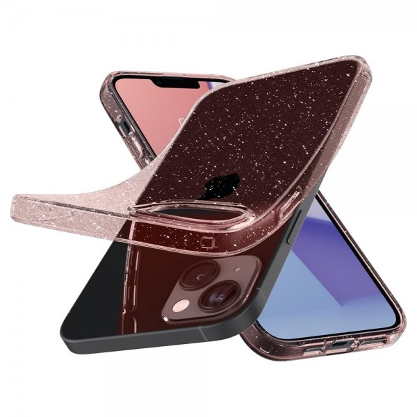 Spigen iPhone 14 -suojakuori Liquid Crystal Glitter Rose Quartz