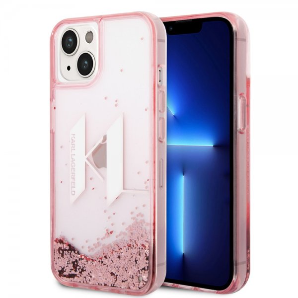 Karl Lagerfeld iPhone 14 -kuori Liquid Glitter Big Logo, ruusu
