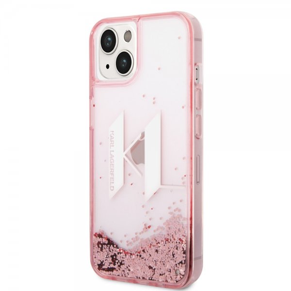 Karl Lagerfeld iPhone 14 -kuori Liquid Glitter Big Logo, ruusu