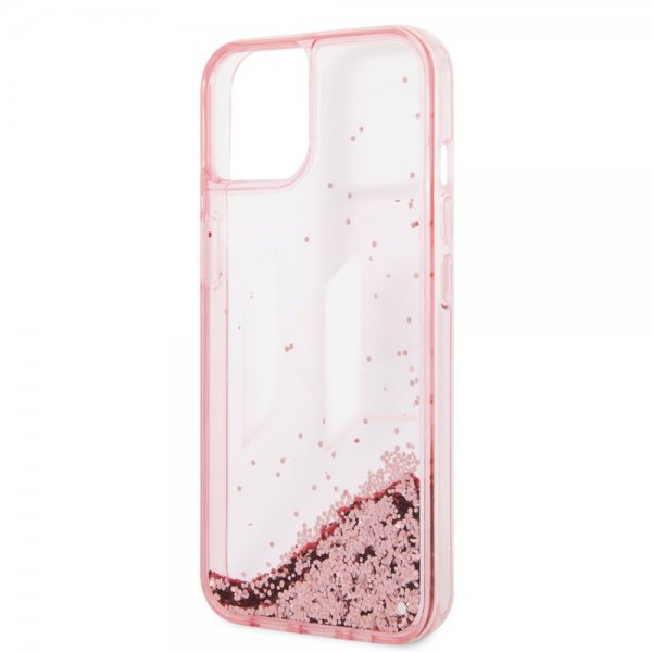Karl Lagerfeld iPhone 14 -kuori Liquid Glitter Big Logo, ruusu
