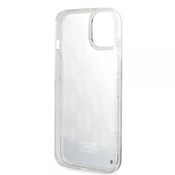 Karl Lagerfeld iPhone 14 -suojakuori, nestemäistä glitteriä, monogrammi, musta