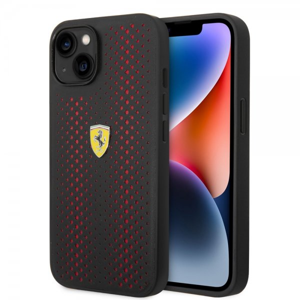 Ferrari iPhone 14 -suojakuori, rei'itetty, punainen, logolla