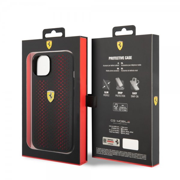Ferrari iPhone 14 -suojakuori, rei'itetty, punainen, logolla