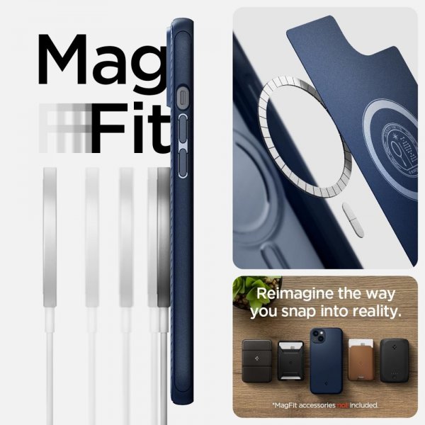 Spigen iPhone 14 -suojakuori Mag Armor MagFit Navy Blue