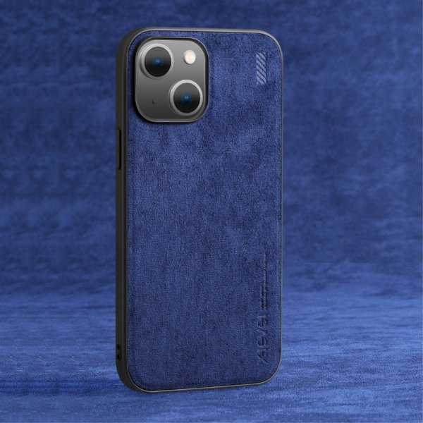 X-Level iPhone 14 -kuori mokkanahkajäljitelmä sininen