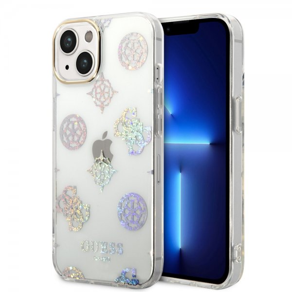 Guess iPhone 14 -suojakuori Peony Glitter Valkoinen