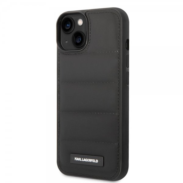 Karl Lagerfeld iPhone 14 -kuori Quilted Nylon Puffy Case Logo Plate Musta